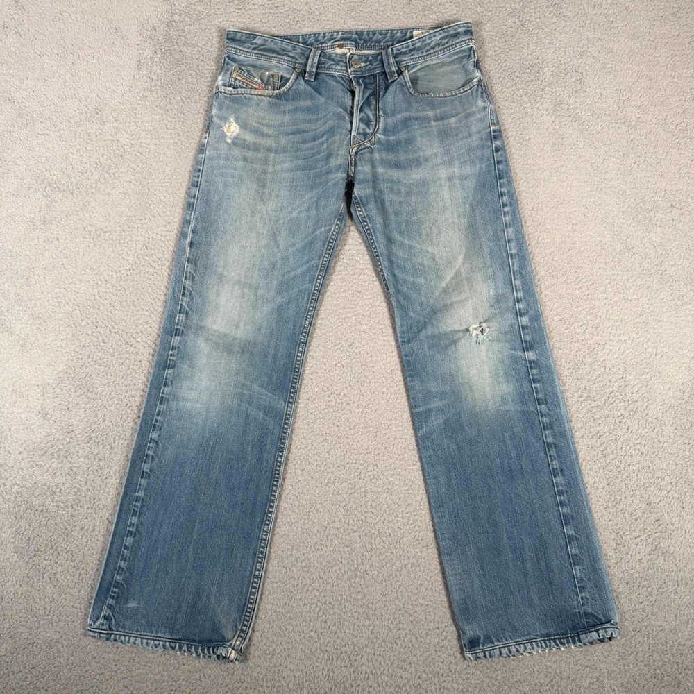 Diesel Jeans Mens 32x29 Larkee Straight Leg Denim Button Fly Distressed Faded
